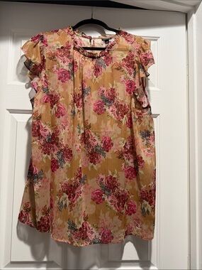 Torrid Floral Ruffle Sleeve Women’s Top - Pink Floral on Mustard